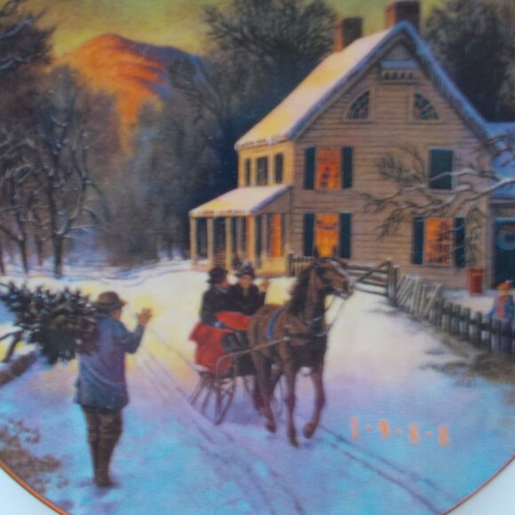 VTG 1988 HOME FOR THE HOLIDAYS Porcelain Plate with 22K Gold Trim NEW - Picture 2 of 5